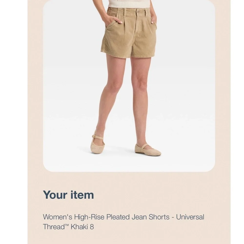Universal Thread Womens High-Rise Pleated Jean Shorts Khaki Tan Size 6 NEW